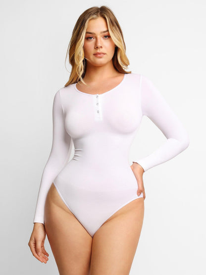 Shapewear Dikişsiz Modal Uzun Kollu Henley Bodysuit