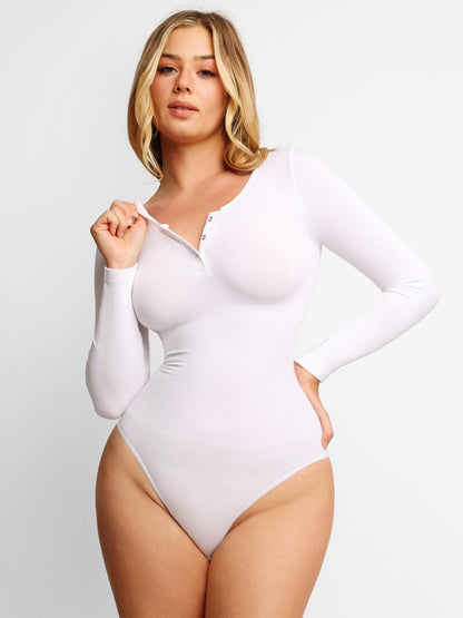 Shapewear Dikişsiz Modal Uzun Kollu Henley Bodysuit