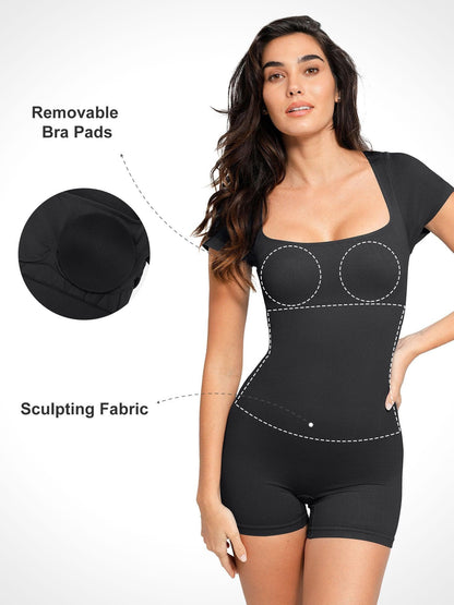 Shapewear Romper Dikişsiz Nervürlü Spor