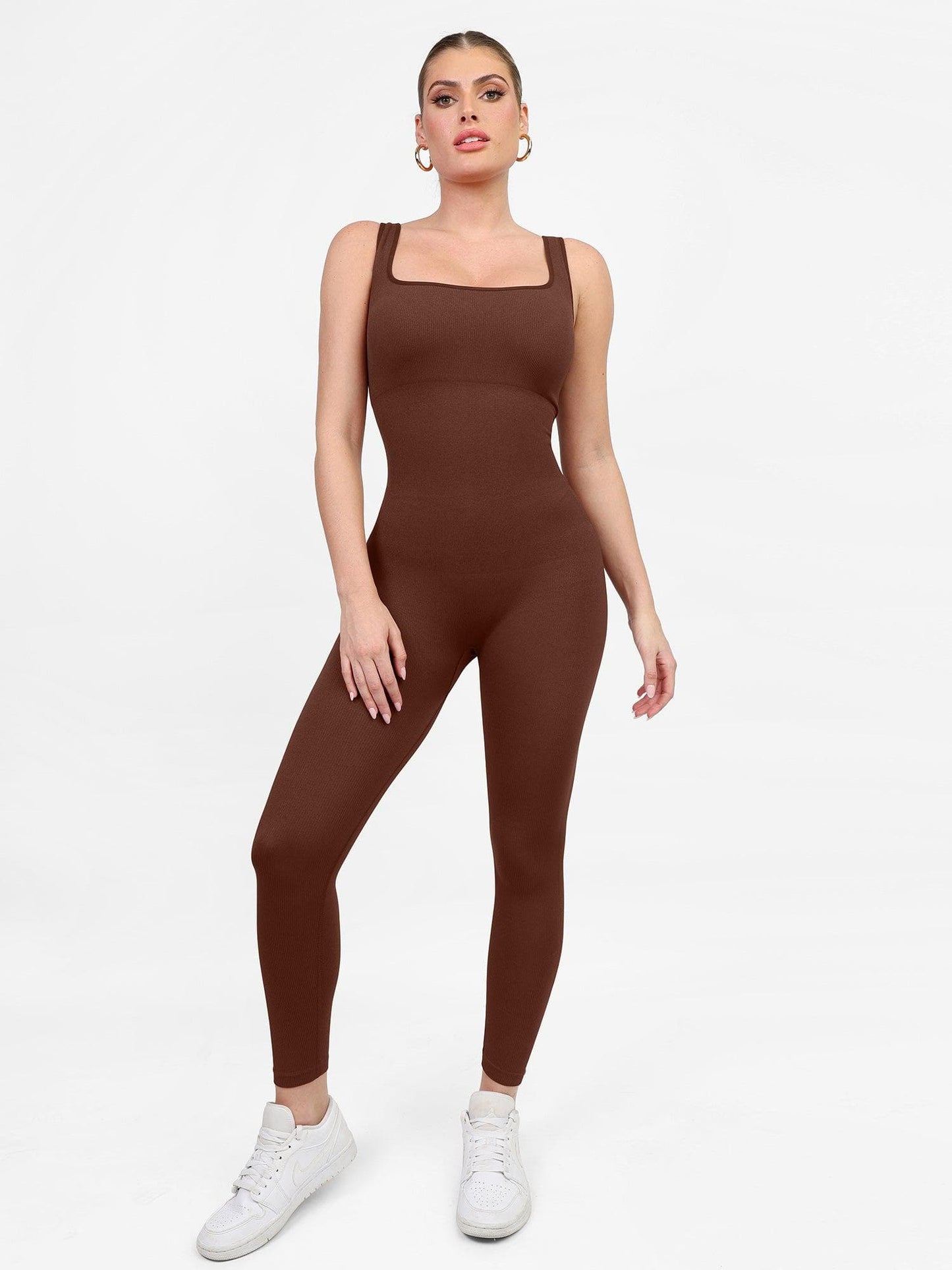 Shapewear Kare Yaka Dikişsiz Kolsuz Egzersiz Tulumu