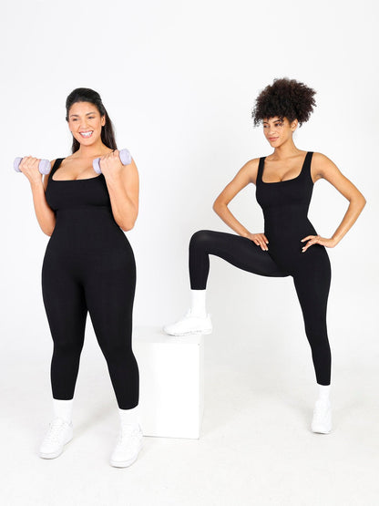 Shapewear Kare Yaka Dikişsiz Kolsuz Egzersiz Tulumu