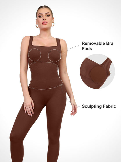 Shapewear Kare Yaka Dikişsiz Kolsuz Egzersiz Tulumu