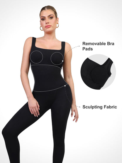 Shapewear Kare Yaka Dikişsiz Kolsuz Egzersiz Tulumu