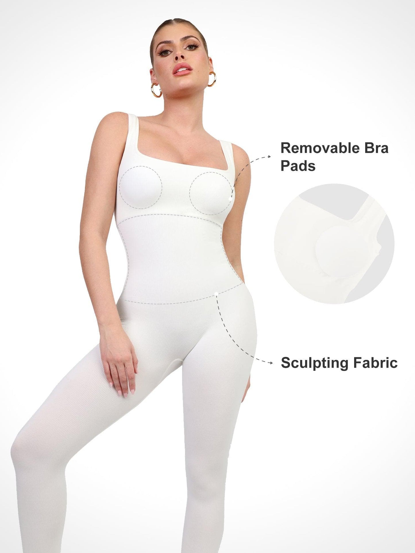 Shapewear Kare Yaka Dikişsiz Kolsuz Egzersiz Tulumu