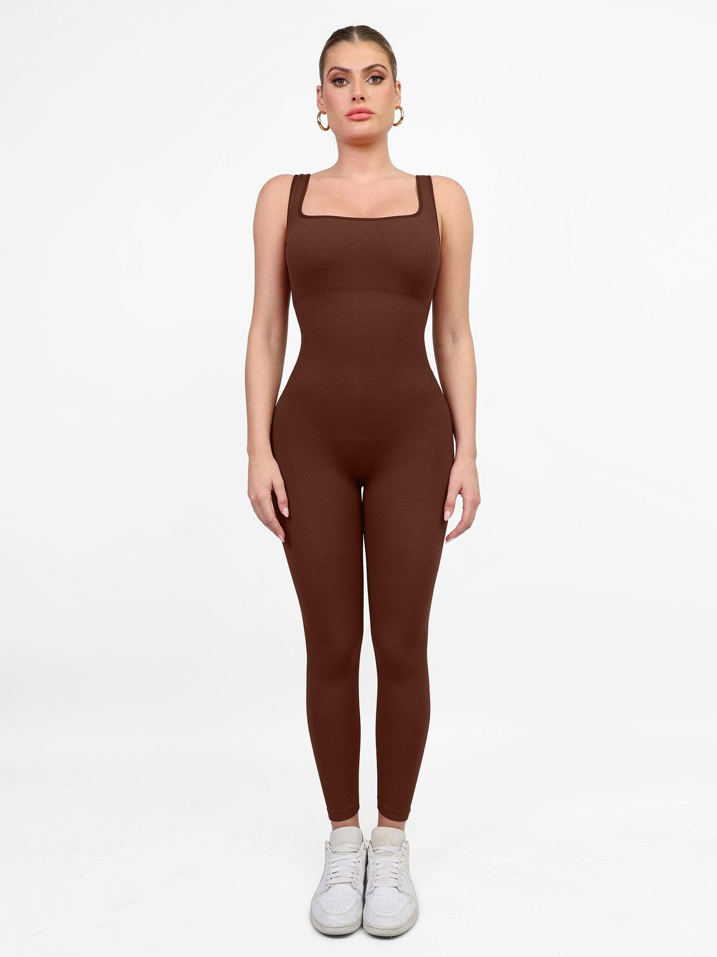 Shapewear Kare Yaka Dikişsiz Kolsuz Egzersiz Tulumu