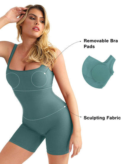 Shapewear Kare Yaka Dikişsiz Toparlayıcı Spor Tulum