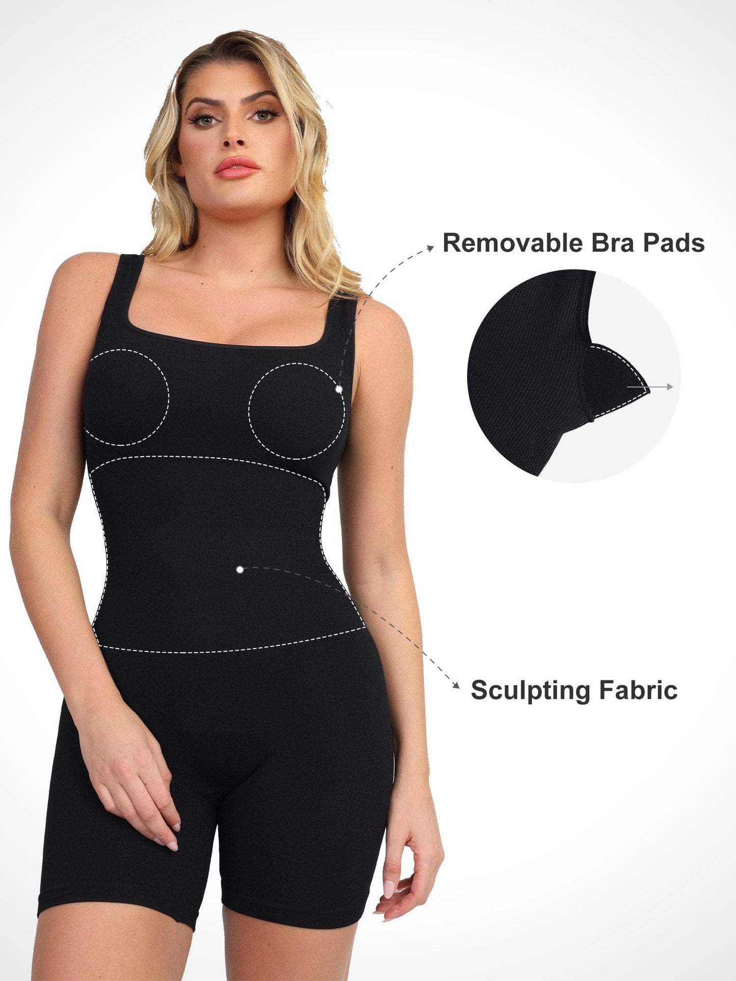 Shapewear Kare Yaka Dikişsiz Toparlayıcı Spor Tulum