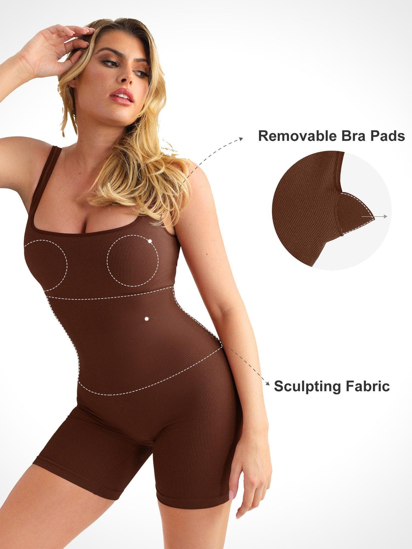 Shapewear Kare Yaka Dikişsiz Toparlayıcı Spor Tulum