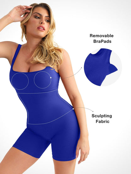 Shapewear Kare Yaka Dikişsiz Toparlayıcı Spor Tulum