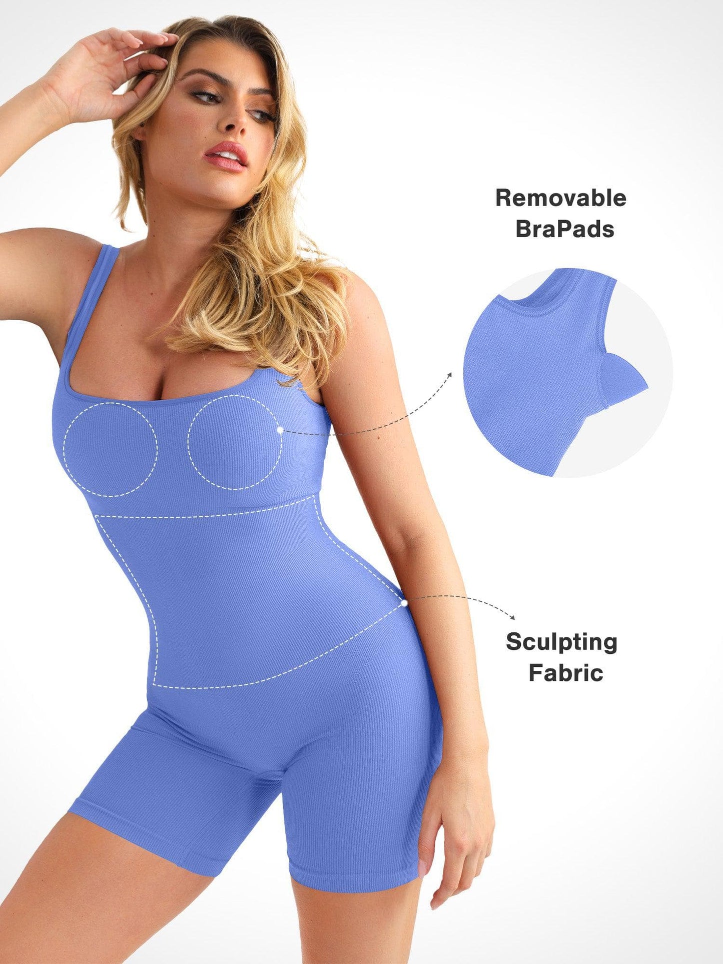 Shapewear Kare Yaka Dikişsiz Toparlayıcı Spor Tulum