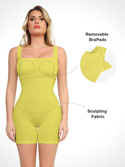 Shapewear Kare Yaka Dikişsiz Toparlayıcı Spor Tulum