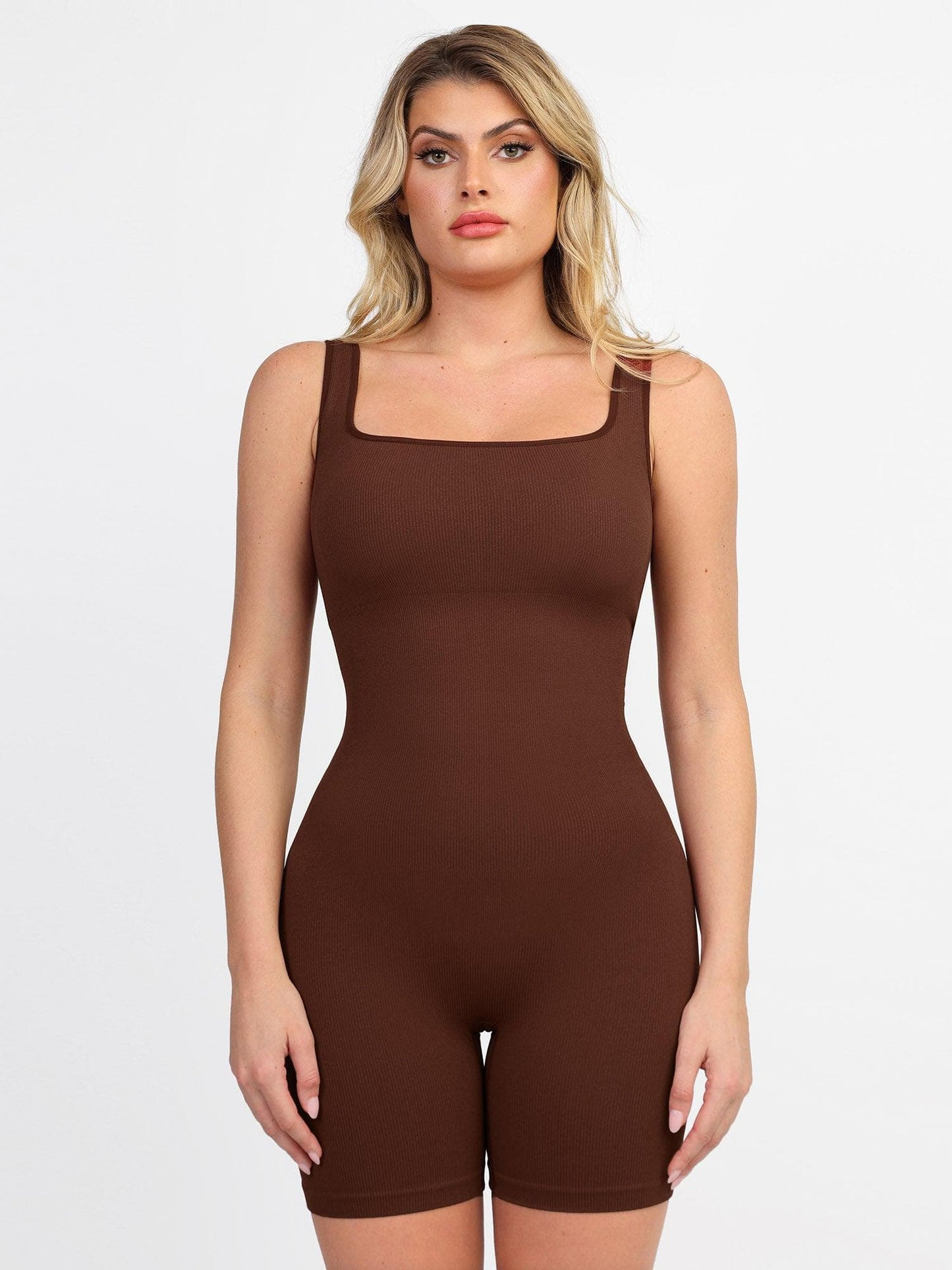 Shapewear Dikişsiz Kare Yaka Egzersiz Tulumu veya Romper