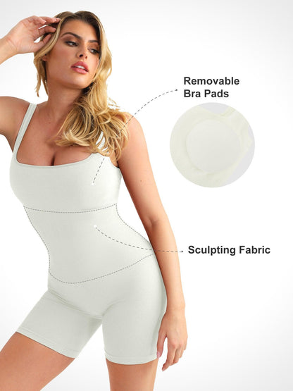 Shapewear Dikişsiz Kare Yaka Egzersiz Tulumu veya Romper