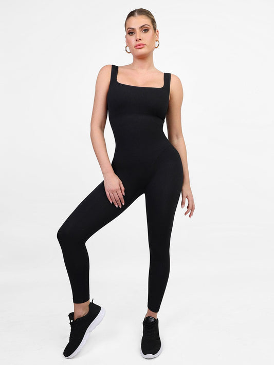 Shapewear Dikişsiz Kare Yaka Egzersiz Tulumu veya Romper