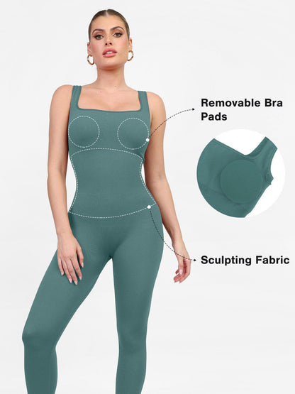 Shapewear Dikişsiz Kare Yaka Egzersiz Tulumu veya Romper