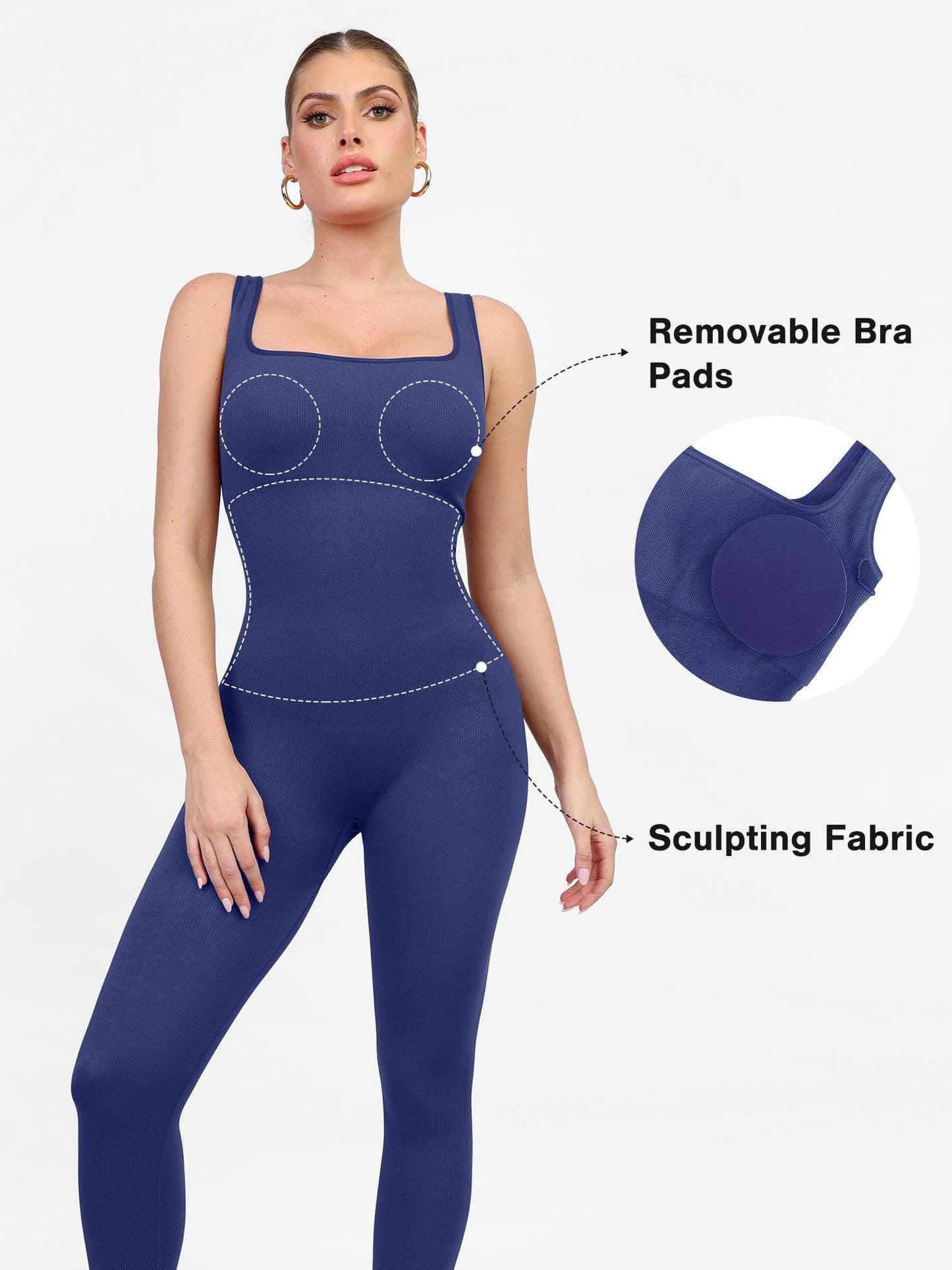 Shapewear Dikişsiz Kare Yaka Egzersiz Tulumu veya Romper