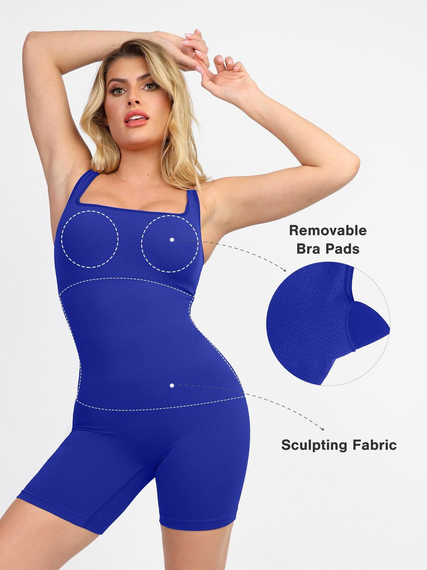 Shapewear Dikişsiz Kare Yaka Egzersiz Tulumu veya Romper