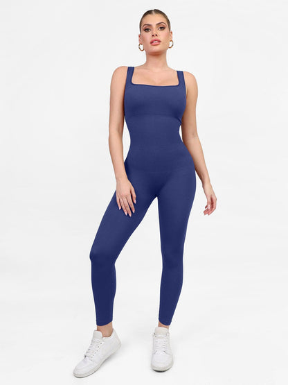 Shapewear Dikişsiz Kare Yaka Egzersiz Tulumu veya Romper