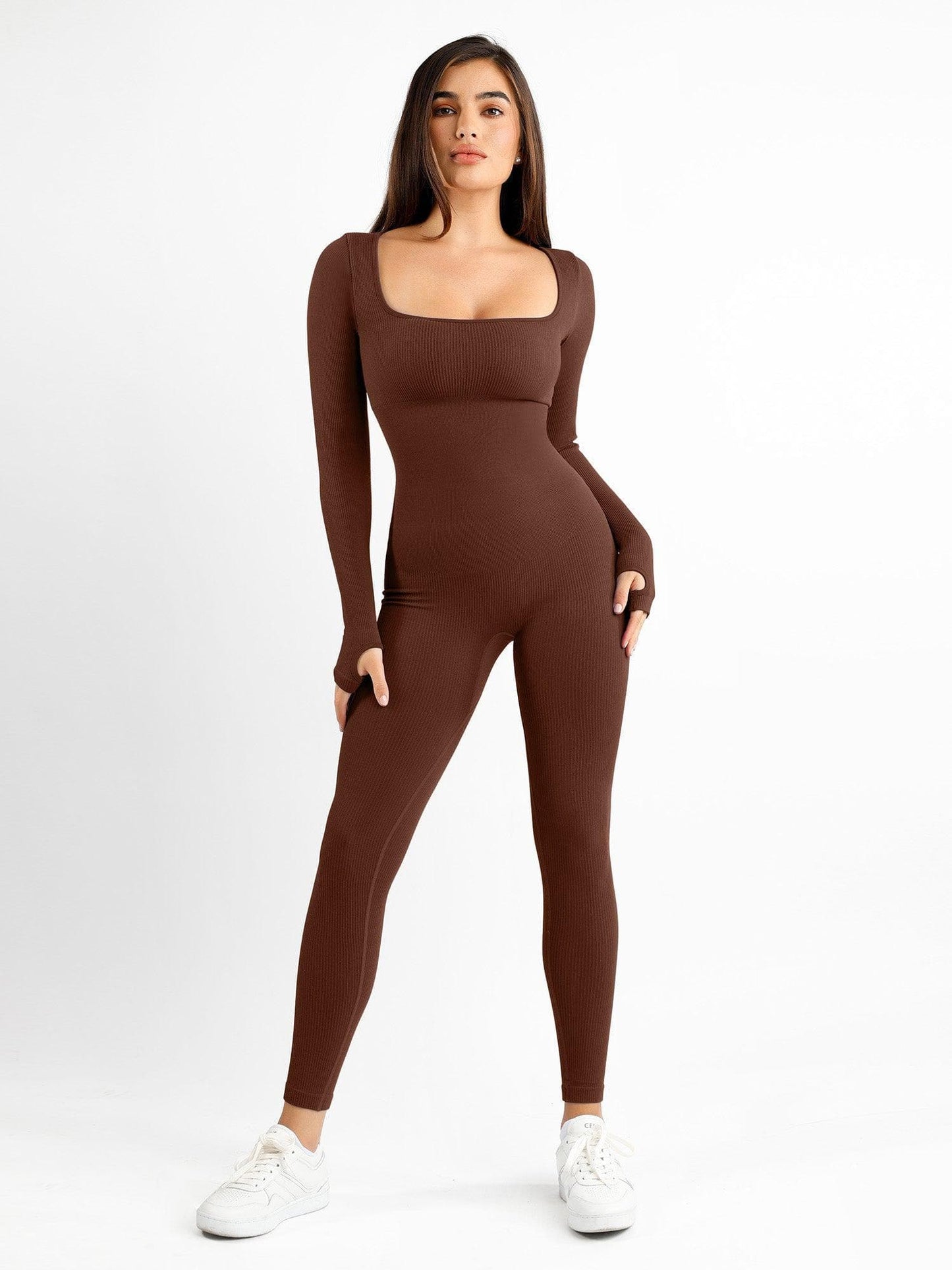 Shapewear Dikişsiz Kare Yaka Egzersiz Tulumu veya Romper