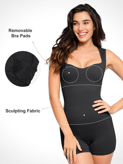 Shapewear Romper Dikişsiz Kalp Yaka