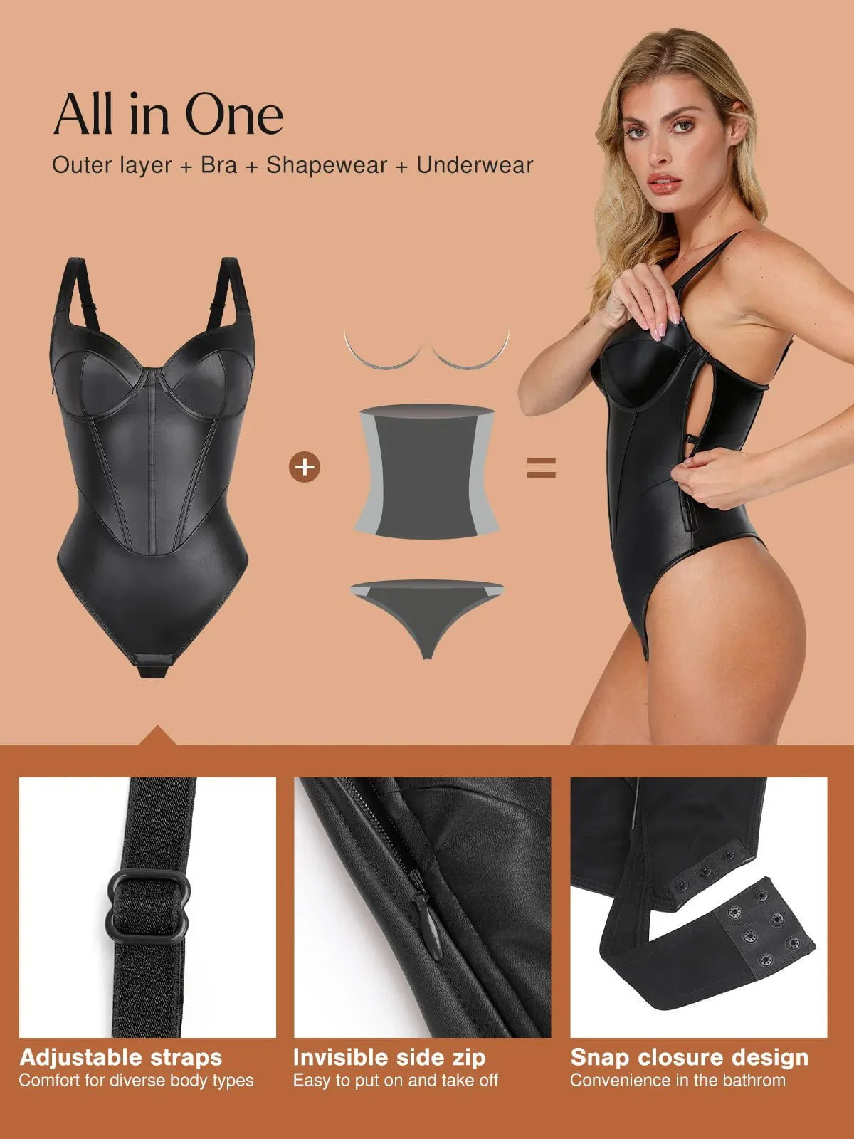 Shapewear Suni Deri Kum Saati Korse Bodysuit