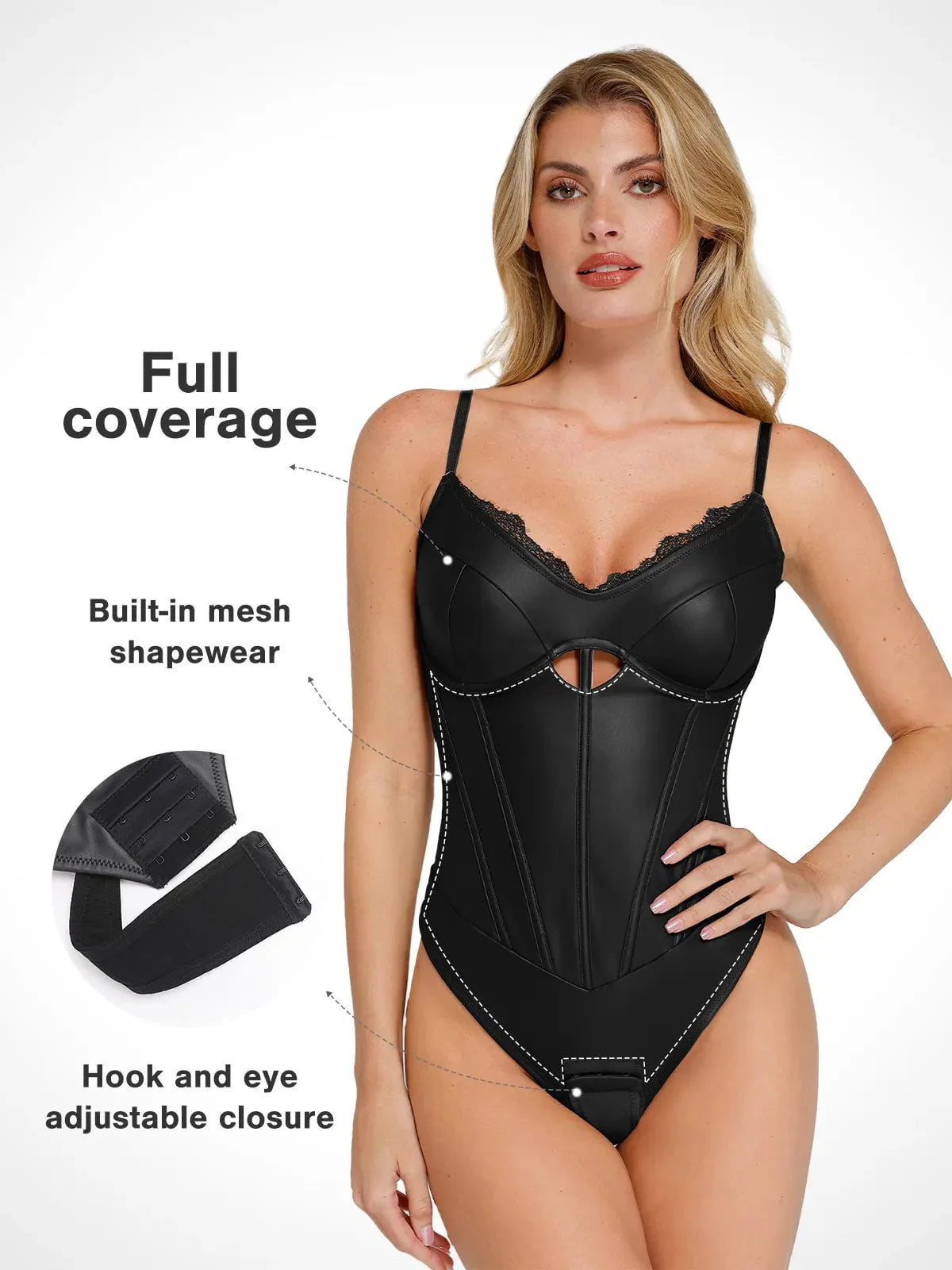 Shapewear Suni Deri Kum Saati Kesimli Korse Bodysuit