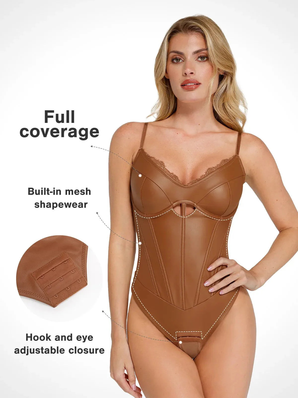 Shapewear Suni Deri Kum Saati Kesimli Korse Bodysuit