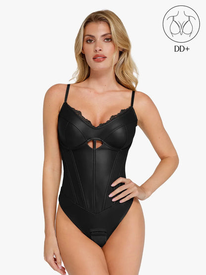 Shapewear Suni Deri Kum Saati Kesimli Korse Bodysuit