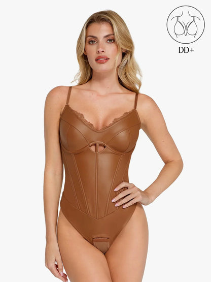 Shapewear Suni Deri Kum Saati Kesimli Korse Bodysuit