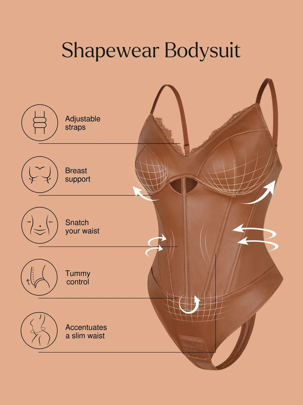 Shapewear Suni Deri Kum Saati Kesimli Korse Bodysuit