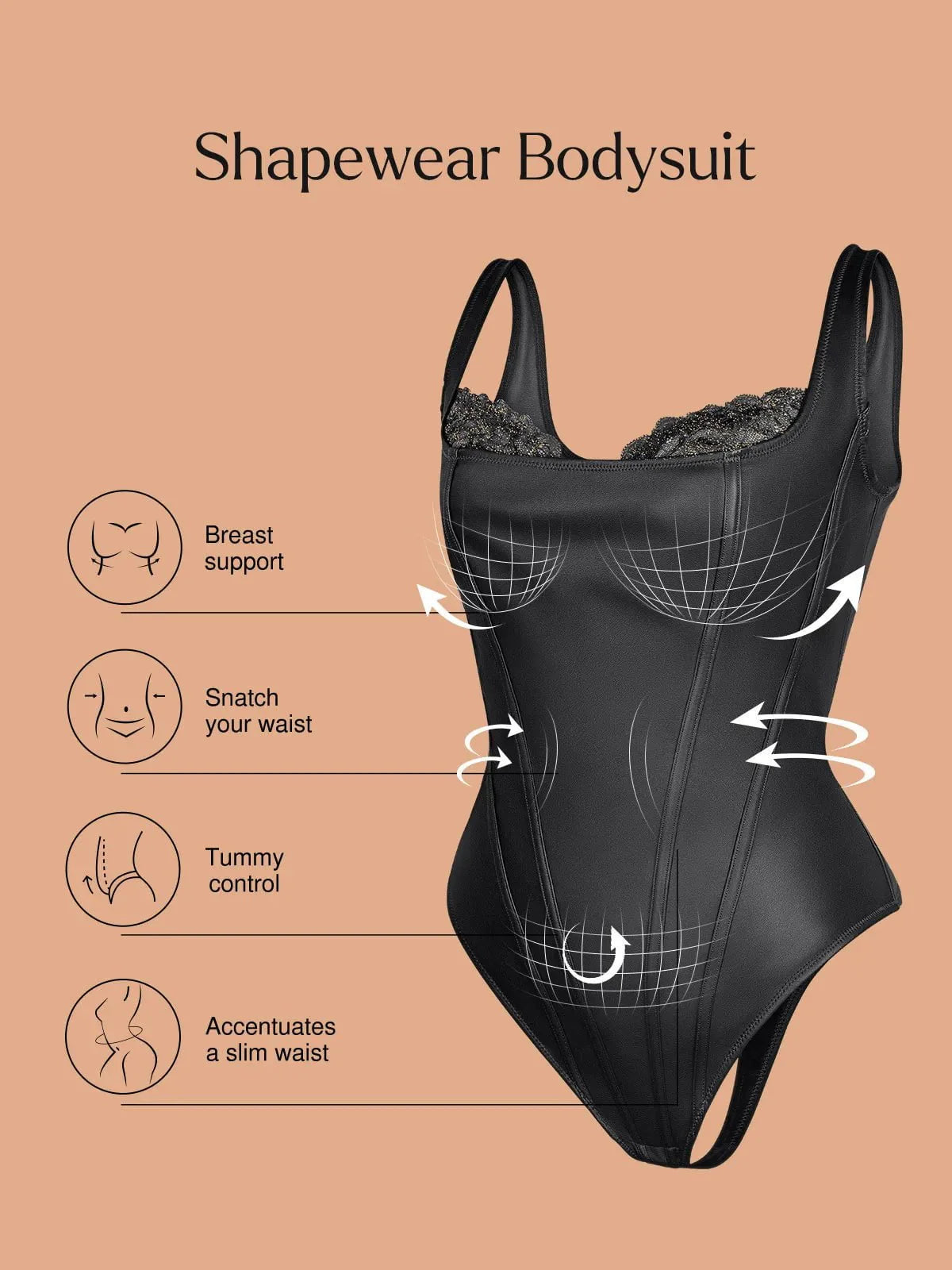 Shapewear Suni Deri Dantel Balconette Şekillendirici Bodysuit