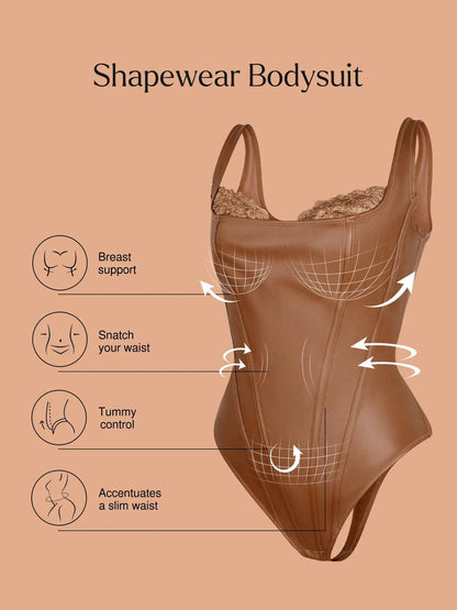 Shapewear Suni Deri Dantel Balconette Şekillendirici Bodysuit