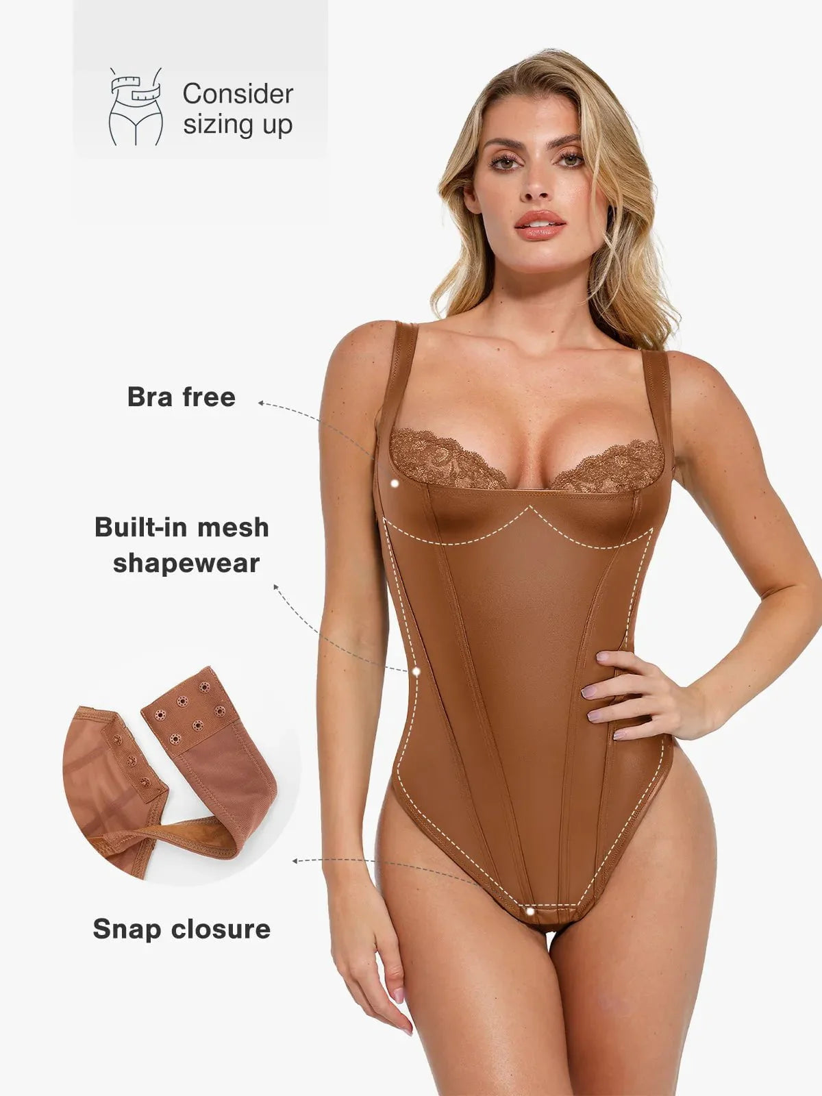 Shapewear Suni Deri Dantel Balconette Şekillendirici Bodysuit