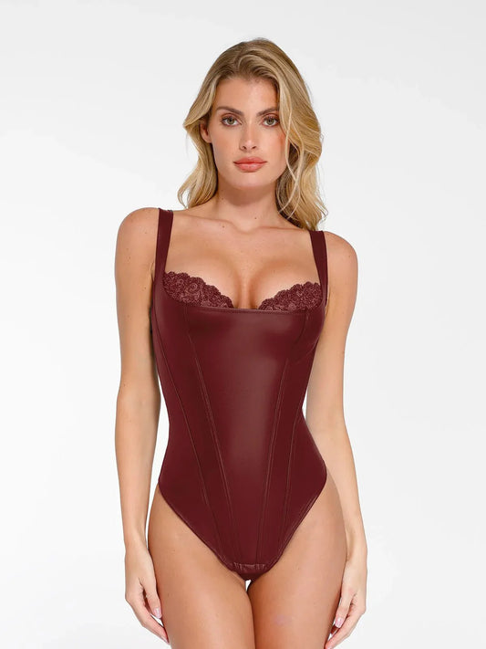 Shapewear Suni Deri Dantel Balconette Şekillendirici Bodysuit