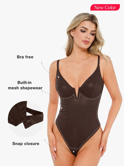 Shapewear Suni Deri Derin V Şekillendirici Korse Bodysuit