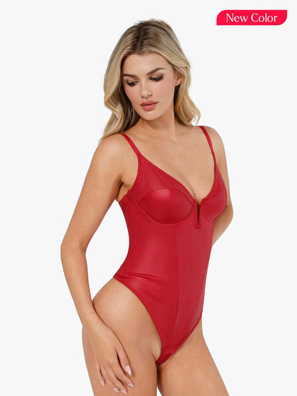 Shapewear Suni Deri Derin V Şekillendirici Korse Bodysuit