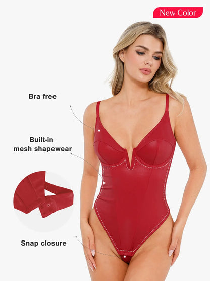 Shapewear Suni Deri Derin V Şekillendirici Korse Bodysuit