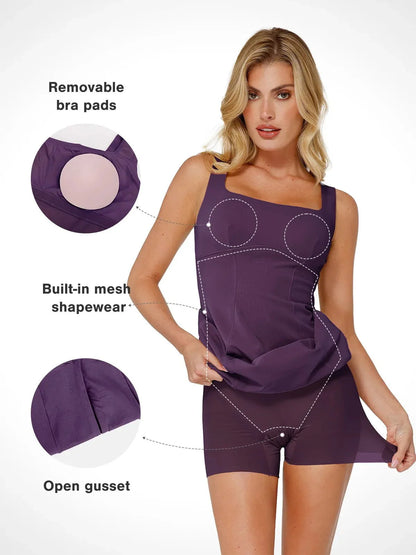 Shapewear Suni Nubuk Bodycon Şekillendirici Yırtmaçlı Midi Elbise