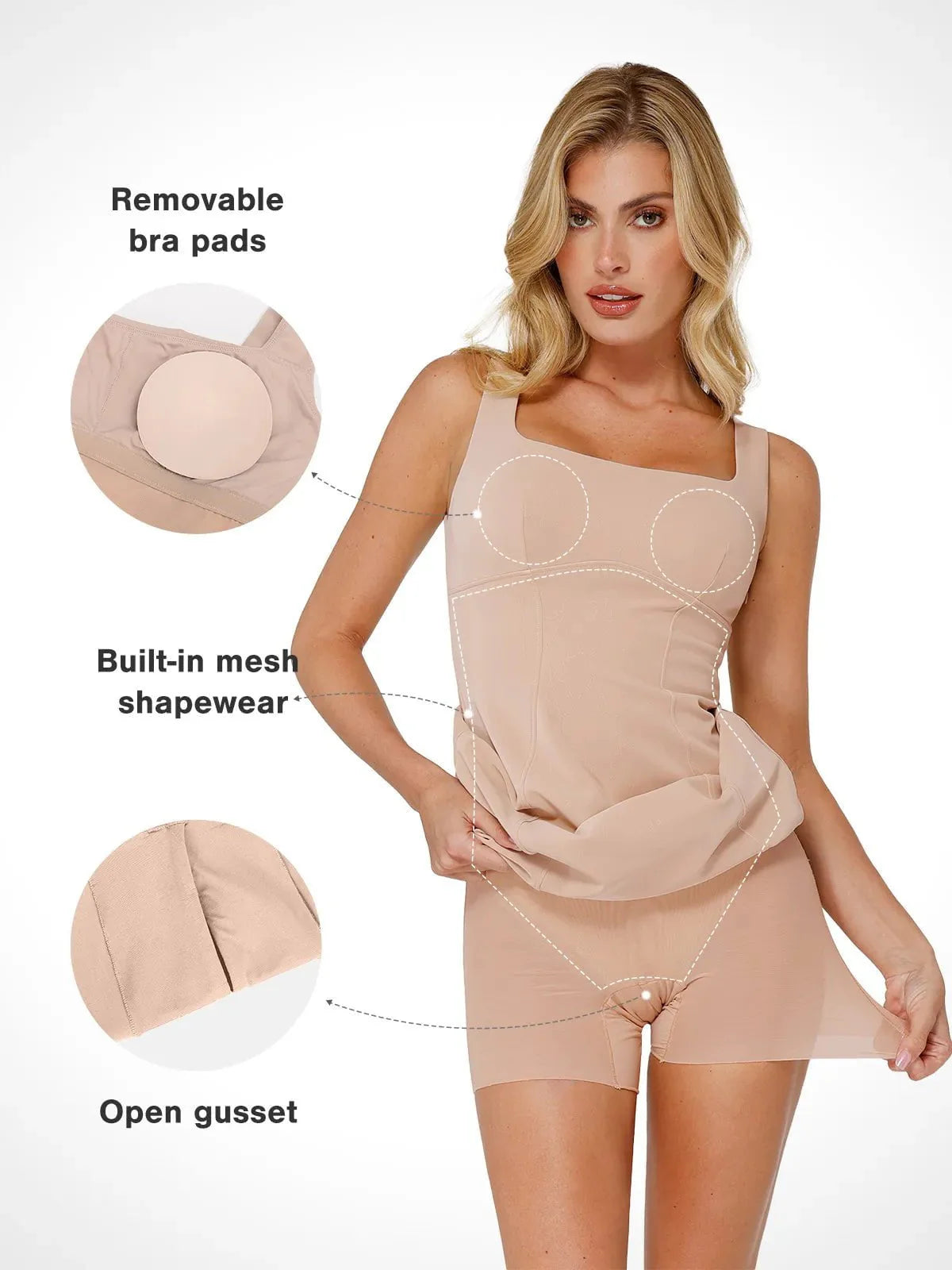 Shapewear Suni Nubuk Bodycon Şekillendirici Yırtmaçlı Midi Elbise