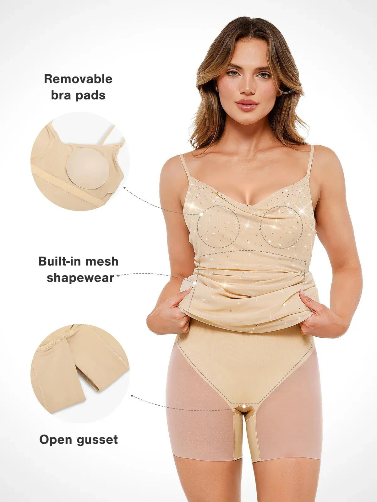 Shapewear Isı Ayarlı Kristal Örgü İnceltici Maksi Slip Elbise