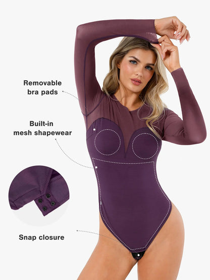 Shapewear İllüzyon File Uzun Kollu Karın Kontrol Bodysuit