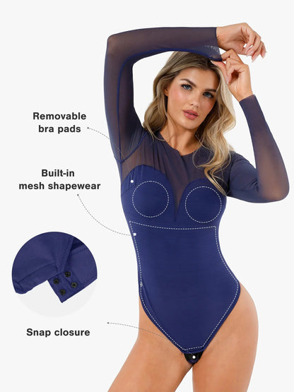 Shapewear İllüzyon File Uzun Kollu Karın Kontrol Bodysuit