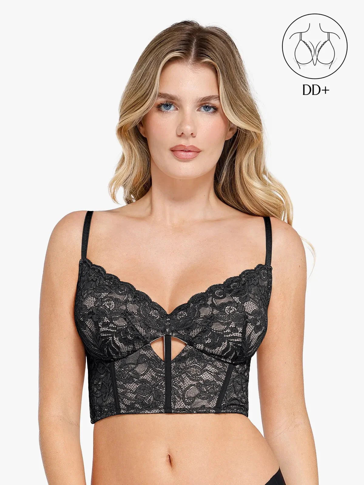 Tam Kapsama Uzun Çizgili Balenli Dantel Bralette