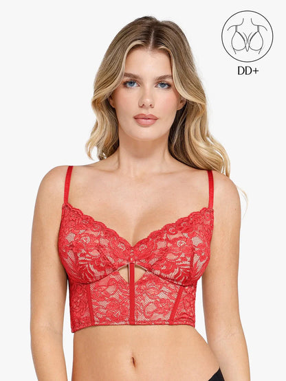 Tam Kapsama Uzun Çizgili Balenli Dantel Bralette