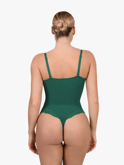 Shapewear Dantel Derin V Yaka Şekillendirici Tanga Bodysuit