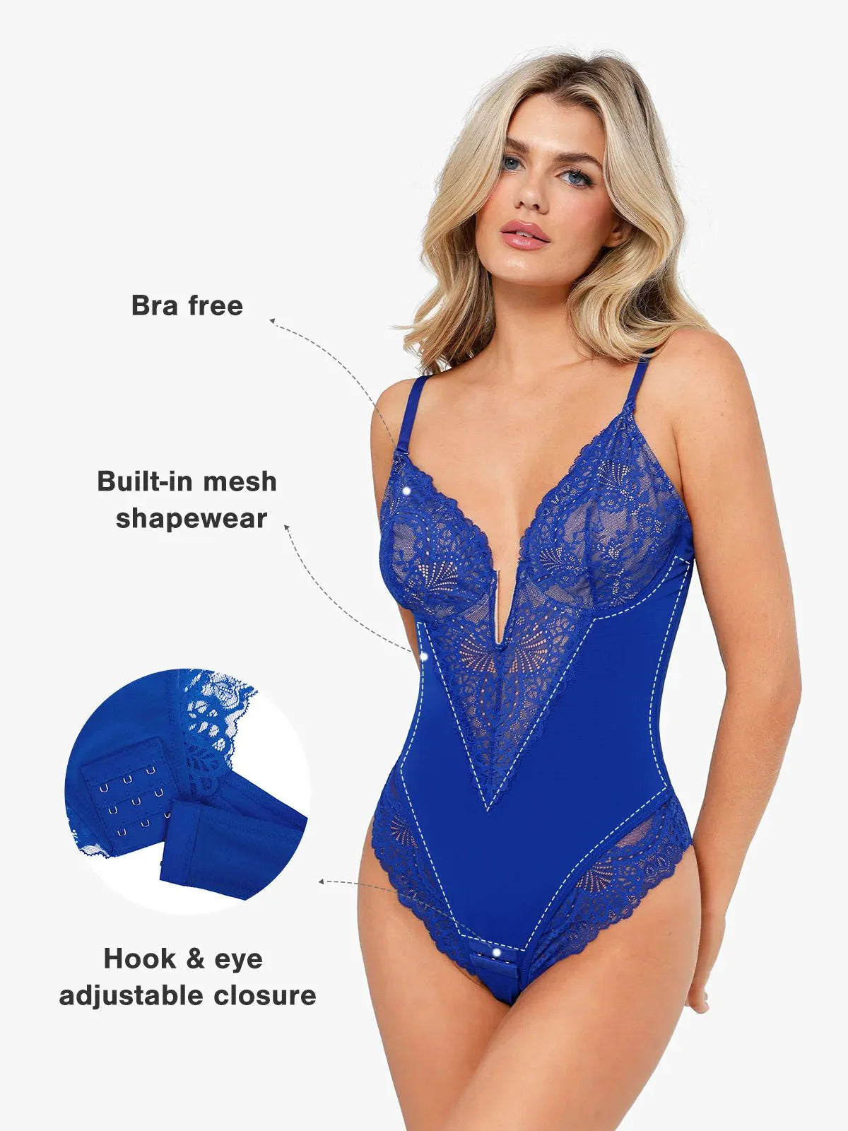 Shapewear Dantel Derin V Yaka Şekillendirici Tanga Bodysuit