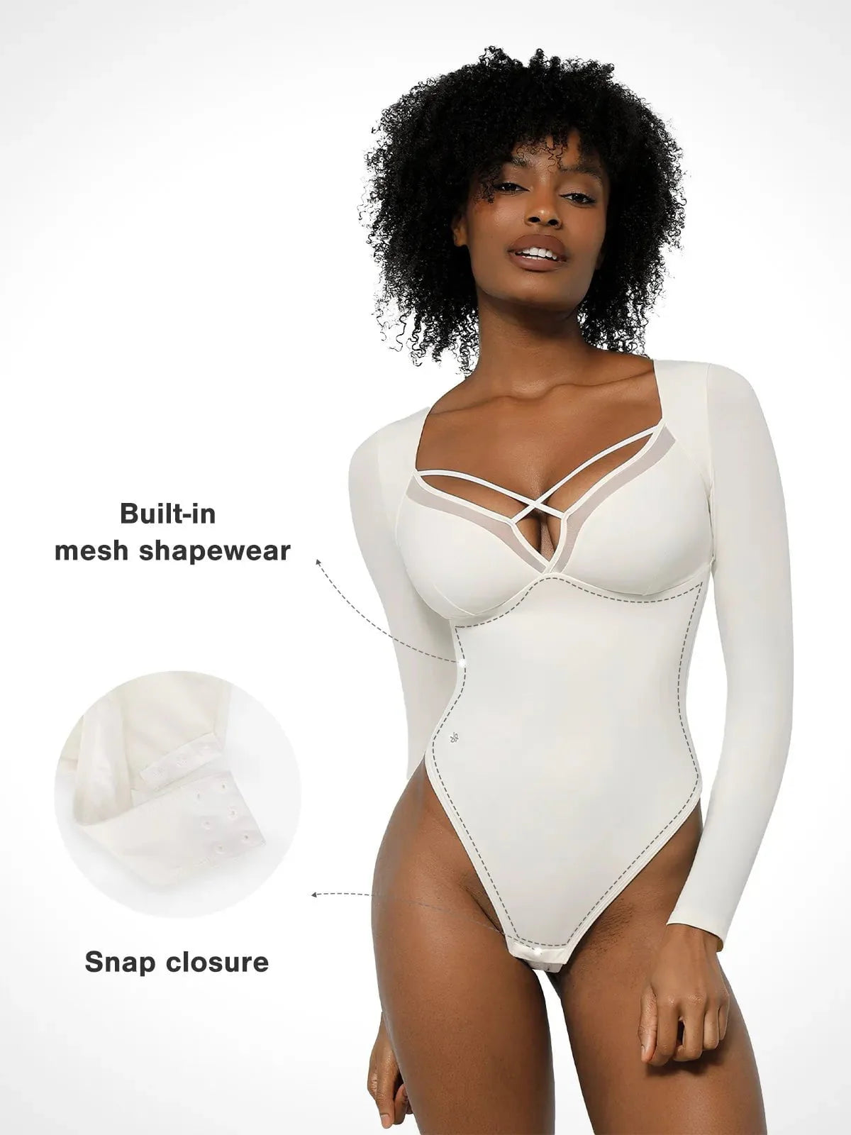 Shapewear Uzun Kollu File İçli Karın Kontrol Bodysuit