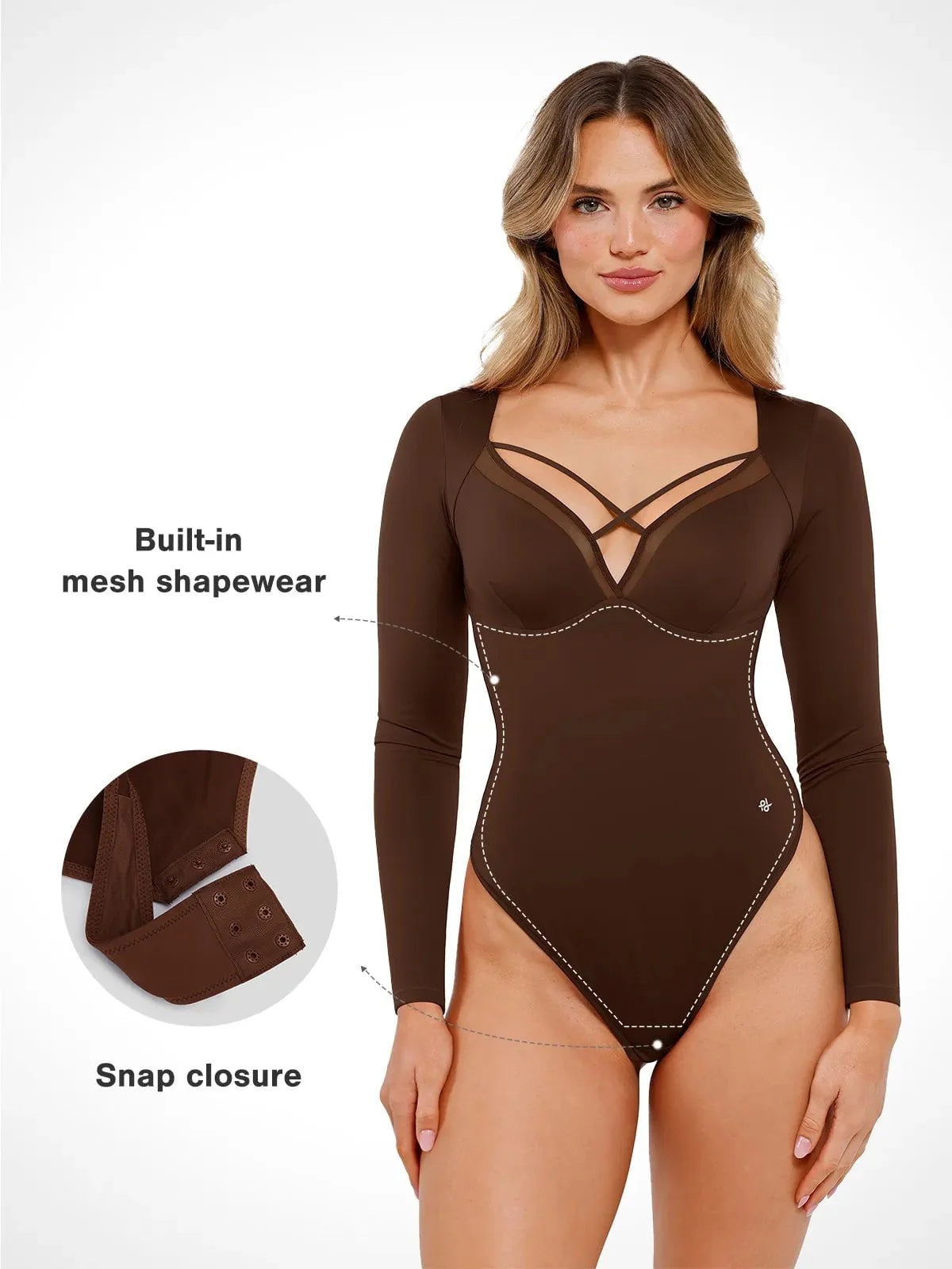 Shapewear Uzun Kollu File İçli Karın Kontrol Bodysuit