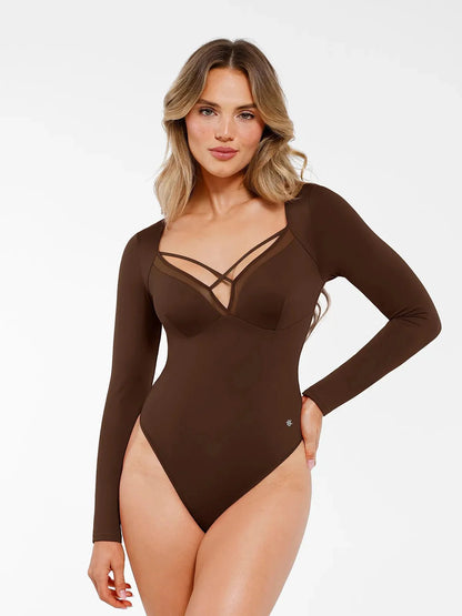 Shapewear Uzun Kollu File İçli Karın Kontrol Bodysuit