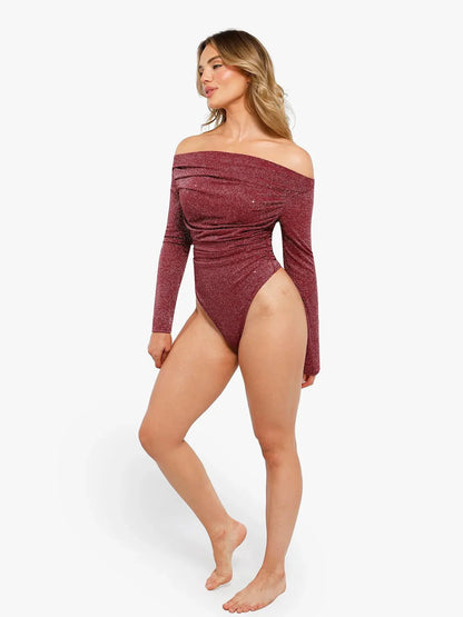 Shapewear Metalik Örgü Uzun Kollu İnceltici Bodysuit